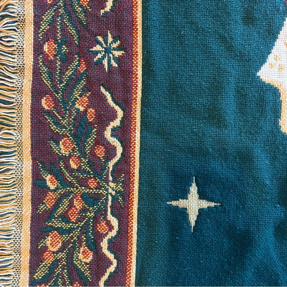 Festive Holiday Tapestry Throw blanket cover with Angels 46” x 66”